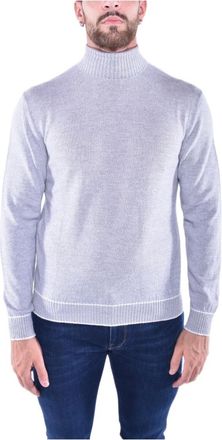 Eleventy Truien & Vesten, Heren, Grijs, M, Wol, Geborduurde coltrui in wol