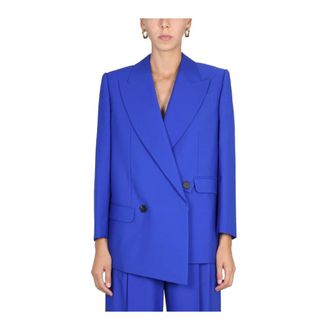 Alexander McQueen Double-Breasted Peaked Lapel Tailored Blazer - Dames - Jassen - Blauw - Maat: XS Wol