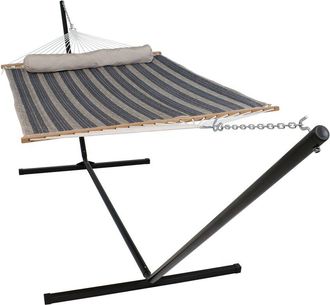Sunnydaze 2-Person Quilted Spreader Bar Hammock Bed W/ 15 Stand