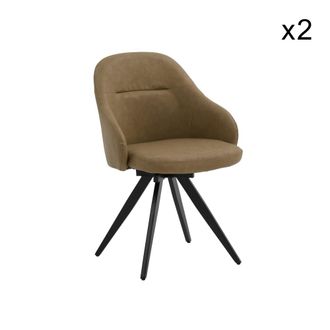 Konte Design Lote de 2 sillas giratorias de polipiel marr&oacute;n y patas de metal negro