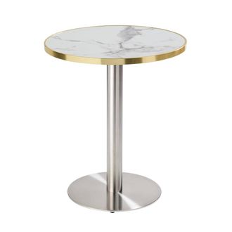 Oviala Mesa de comedor 60 cm con tapa de m&aacute;rmol blanco/dorado y base plateada