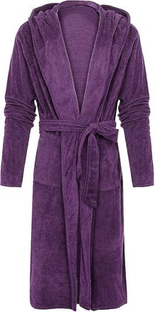 Generic Long Hooded Bathrobe for Men, Super Soft Fleece Dressing Gown, Flannel Fluffy Pajamas Sleepwear, Shawl Collar Robe Coat, Purple