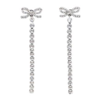 Self Portrait Earrings, female, Gray, Size: ONE SIZE Crystal Droplet Bow Earrings