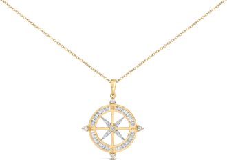 House of Brilliance 14K Yellow Gold Plated Sterling Silver 3/4 Cttw Diamond Compass Medallion Pendant Necklace