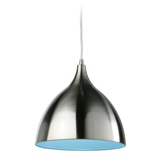 Netlighting Caf 1 Light Dome Ceiling Pendant Brushed Steel Blue Inside E27 in Grey