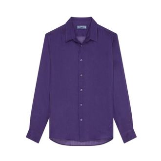 Vilebrequin Effen Linnen Shirt - Heren - Casual Overhemden - Paars - 2XL - Linnen - Overhemden