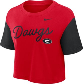 Nike Georgia Script Nike Womens Dri-FIT College Cropped T-Shirt in Red | 01D4064YNGB-8HZ