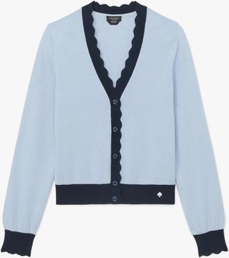 Kate Spade New York Womens Scalloped Colorblock Cardigan - Navy - Size X-Small