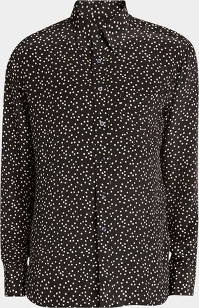 Tom Ford Mens Crepe de Chine Polka Dot Sport Shirt