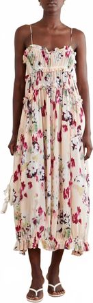 Ulla Johnson Clove Floral-Print Ruched Silk Maxi Dress In Summer Garden