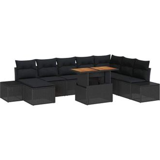 vidaXL Conjunto De Sof&aacute; De Jard&iacute;n 9 Pcs Negro Polirat&aacute;n