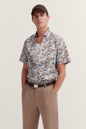 Bugatti Kurzarmhemd BUGATTI, Herren, Gr. XXL, Normalgr&ouml;ssen, beige (60, taupe), 100% Baumwolle, gebl&uuml;mt, normal, Hemden Kurzarmhemd, mit Button-Down-Kragen