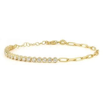 Glaze Jewelry Sterling Silver Half Tennis Half Paperclip Bracelet