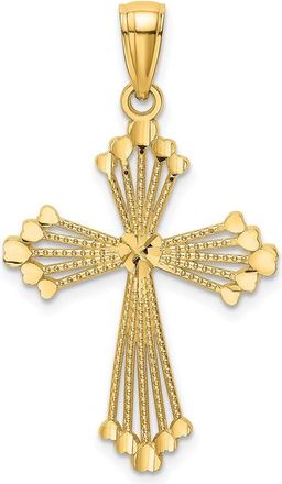 Diamond2Deal 14k Yellow Gold Diamond-cut Cut-Out Stripes Cross with Heart Charm Pendant