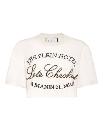 Philipp Plein Cropped T-Shirt Late Checkout Crystal