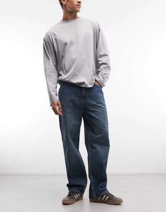 Timberland Jeans color indaco medio con logo ad albero ricamato sul retro-Blu