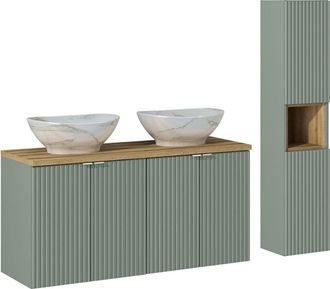 Petits Meubles Set de muebles lavabo 4 puertas y columna estratificado Verde marr&oacute;n