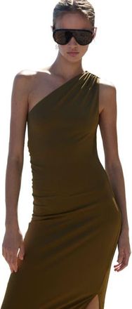 H&M Draped-panel One-shoulder Dress in Dark Khaki Green at Nordstrom, Size X-Small