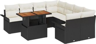 vidaXL Garden Sofa Set with Storage 9 pcs Black Poly rattan Vidaxl