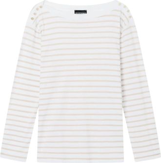 Emporio Armani Gestreepte Top met Gouden Knopen - Dames - Longsleeves - Wit - M - Katoen - Tops