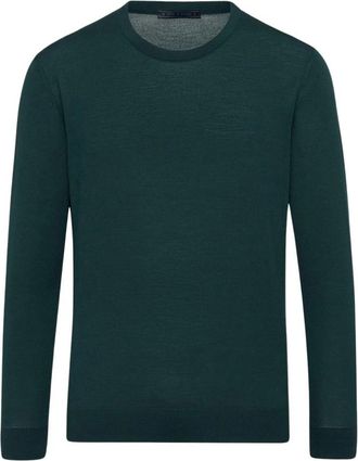 Kiton Groene wollen trui met ronde hals - Heren - Ronde hals truien - Groen - XL - Wol - Truien & Vesten