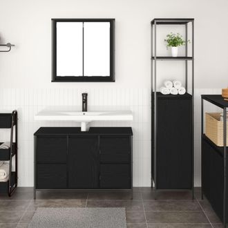 Berkfield Home Bathroom Furniture Set Set of 2 Black Oak Engineered Wood