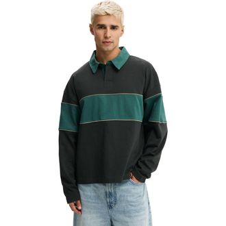 Cotton On Mens Cropped Fit Rugby Polo in Washed Black Green Panel at Nordstrom, Size X-Small
