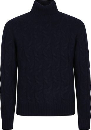 Drumohr Blue Treccia Cable Knit Turtleneck