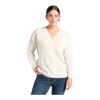 Elena Miro Maglione a trecce Aran con scollo a V - - Knitwear - Donna - Beige - XS