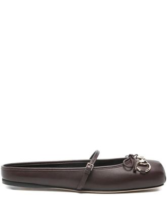 Gucci horsebit strap ballet flats - women - Calf Leather/Calf Leather/Calf Leather - 35.5 - Brown