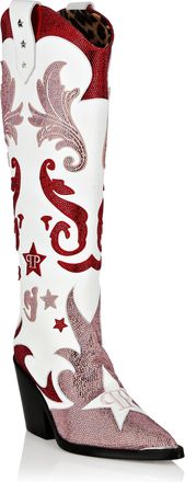 Philipp Plein Strass Cow Boy Boots Mid Heels High Stars