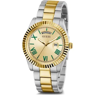 Guess Connoisseur Day/Date Two-Tone Bracelet Watch, 42mm in Gold at Nordstrom