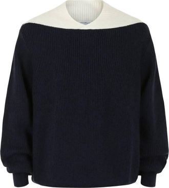 Ferragamo Mens Two-Tone Knit Sweater In White Mezzanotte