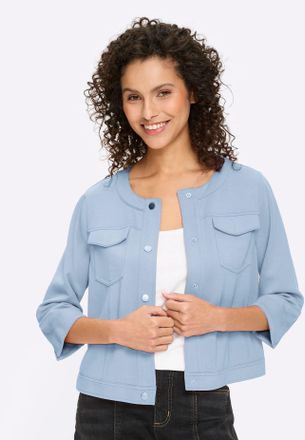 Heine Shirtjacke HEINE Shirtjacke, Damen, Gr. 34, eisblau, 55% Viskose, 40% Polyester, 5% Elasthan, unifarben, Rundhals, Shirts Shirtjacke