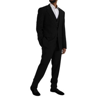 Dolce & Gabbana Mens Black Polyester Staff Formal 3 Piece Suit Wool Elastane
