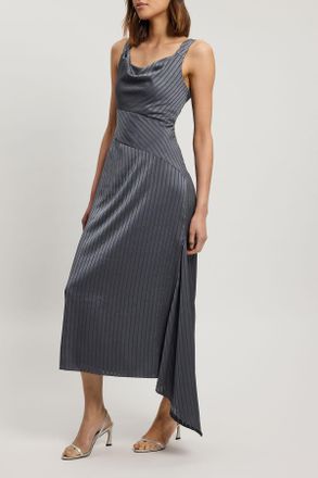 Karen Millen Womens Hammered Satin With Cowl Neck Strappy Woven Maxi Dress - Grey - Size 14 UK