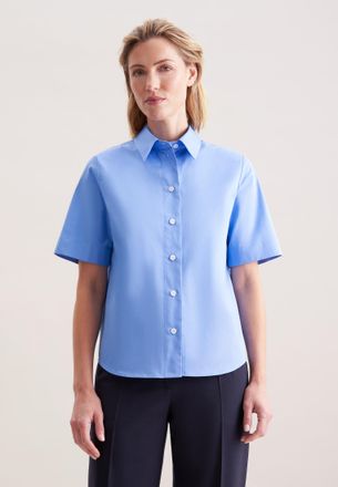 Seidensticker Hemdbluse SEIDENSTICKER Schwarze Rose, Damen, Gr. 4XL (48), blau, 100% Baumwolle, unifarben, regular fit, ohne Ausschnitt, Blusen Hemdbluse, 1/2 Uni