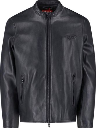 Diesel Black Lambskin Oval D Leather Jacket