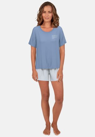 Tom Tailor Shorty TOM TAILOR Westport, Damen, Gr. 46 (XXXL), blau, Single Jersey, Obermaterial: 95% Baumwolle, 5% Elasthan, kurz, Rundhals, Homewear-Sets Shorty,