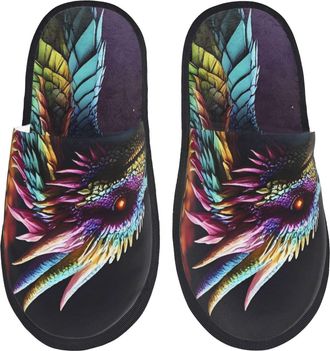 Generic Dragon With Colorful Tail Men Women Slippers Non-Slip Sliders Fuzzy Shoes For Indoor Outdoor Winter M