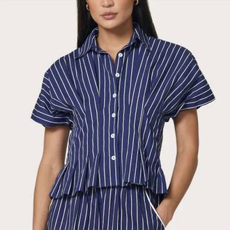 Lusana Tailor Blouse In Indigo Stripe