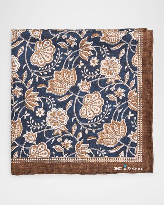Kiton Mens Silk Floral Pocket Square