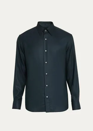 Brioni Mens Herringbone Wool Button-Front Shirt