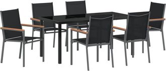 vidaXL Vidaxl - Conjunto De Comedor De Jard&iacute;n 7 Pcs Negro Textileno Y Acero