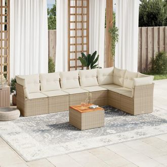 vidaXL Vidaxl - Juego De Sof&aacute;s De Jard&iacute;n Con Cojines Beige 8 Pzas Rat&aacute;n Pe