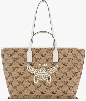 MCM Himmel Shopper In Lauretos Raffia Jacquard
