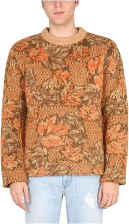 ERL Lurex Jacquard Trui met Rauwe Randen - Heren - Ronde hals truien - Veelkleurig - M - Truien & Vesten