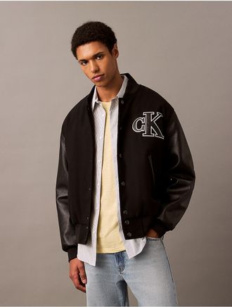 Calvin Klein Jeans Calvin Klein Mens Varsity Monogram Bomber Jacket - Black - 2XL