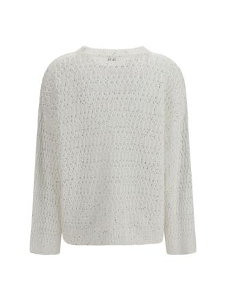 Brunello Cucinelli Womens Openwork Sweater Bianco Silk; Nylon