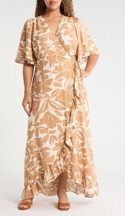 Sugarlips Ruffle Wrap Dress in Oatmeal at Nordstrom, Size 3X